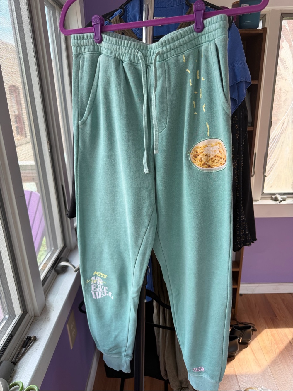 Mr. eat well x Heather McMahan Size S/M Sweatpants with Pasta Patch